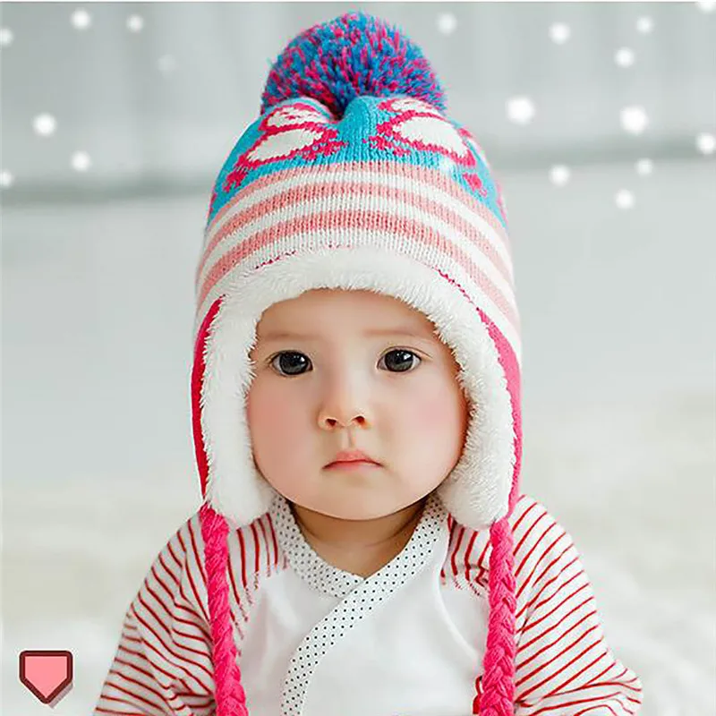Милые красочные пингвин с вельветовыми вставками Кепка, теплая зимняя вязаный комплект шапка для малышей детский спортивный Кепки