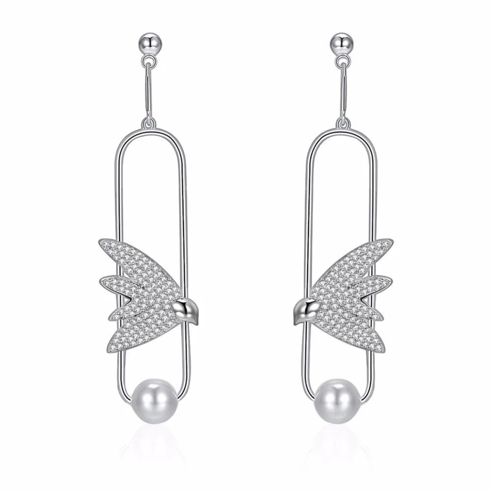 

Costume Women's Earrings Silver Swallow Jewelry Ear-ring With Multi Color Rhinestone Different Pearls Earring Drop Ship 2019