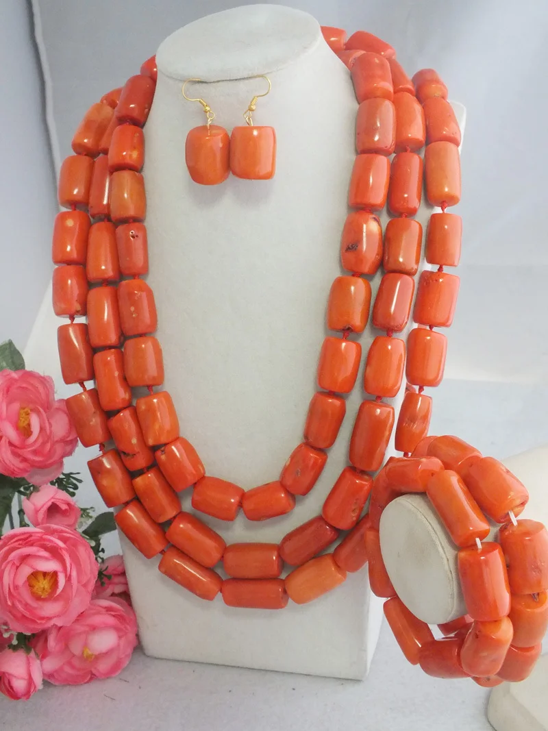 H 5146 Handmade Drum Coral Jewelry Set Big African Jewelry Beads Set Match Style Coral Set Hot