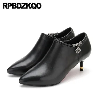 

Pointed Toe Rhinestone Booties Women Ankle Boots Medium Heel Genuine Leather Shoes Suede Short Stiletto Horsehair Winter Ladies