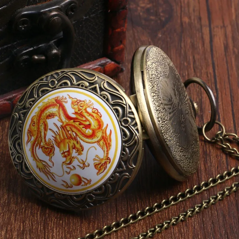 Высокое качество китайский дракон Fly Дизайн бронза качество ожерелье часы Лидер продаж карманные часы для мужчин/для женщин