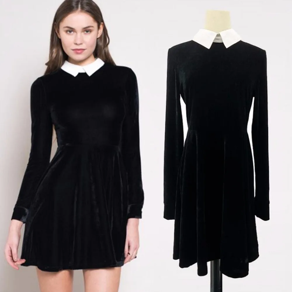 

2017 Autumn New Fashion Ladies Long Sleeve Turn Down Collar High Waist A Line Dress School Dress Vestidos
