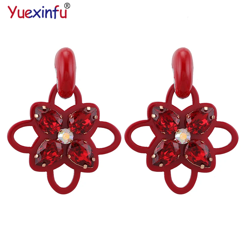 

Yuexinfu Drop Earrings For Women Flower Resin Shell With Stone Crystal Earrings Long Generous air field brand Big earrings Set