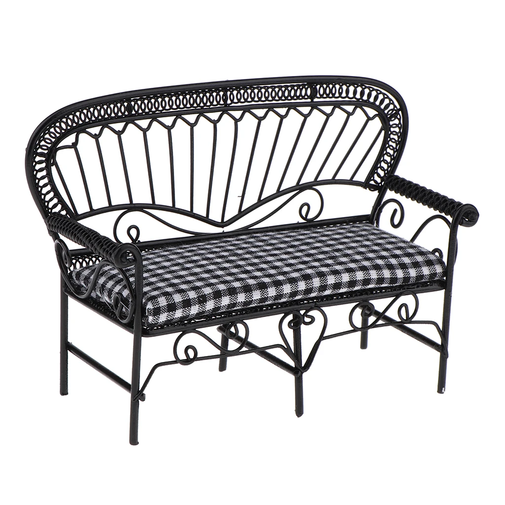 Mini Iron Chair Bench, 1:12 Dollhouse Miniature Furniture Ornaments, For Living Room Garden Decor DIY Toys