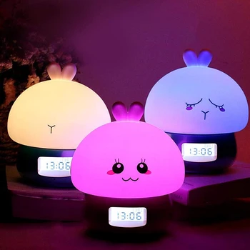 

Durable New Version Atmosphere Animal Touch Rabbit Night Light Alarm Clock 7 Colors USB Remote Control Smart Keep Sleep Gifts