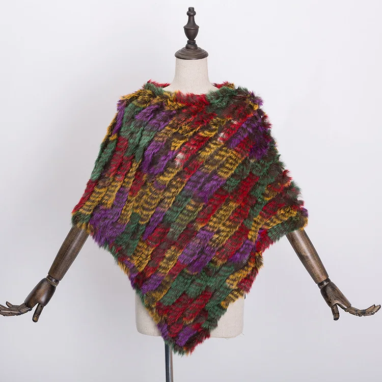  Winter Warm Shawl Poncho For Women Knitted Real Rabbit Fur Shouder Pashmina Capes Lady Natural Fur Wraps (16)