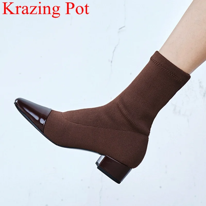

2018 superstar square toe slip on mid-calf boots sweet motorcycle fashion boots brand med heels keep warm sexy winter shoes L02