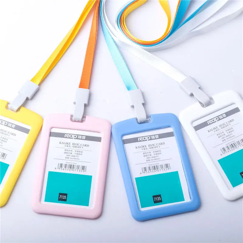 

Silicon ID Card Holder Candy colors smooth IC cards holder with lanyards Name Office Business Cards(Standard size 86*54mm)