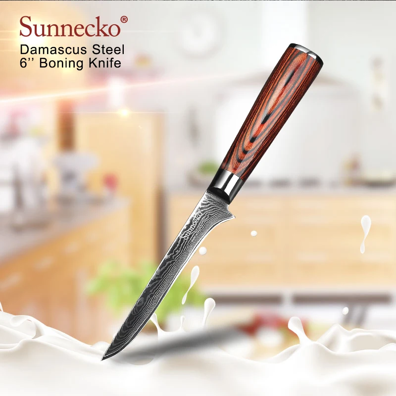 

SUNNECKO High Quality 6" Boning Knife Damascus Cut Japanese VG10 Steel Blade Kitchen Knives Wood Handle Sharp Meat Cutter Tools