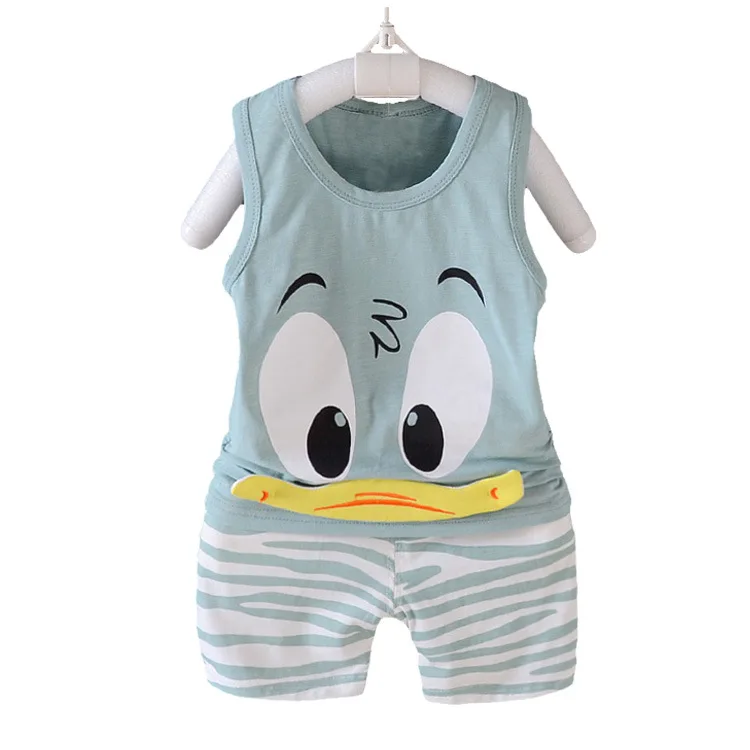 

Summer Baby Boys Clothing Sets Cotton Cartoon Duck Sleeveless Kids Clothes Casual Vest Pants Boys Suit Lovely Clothing set