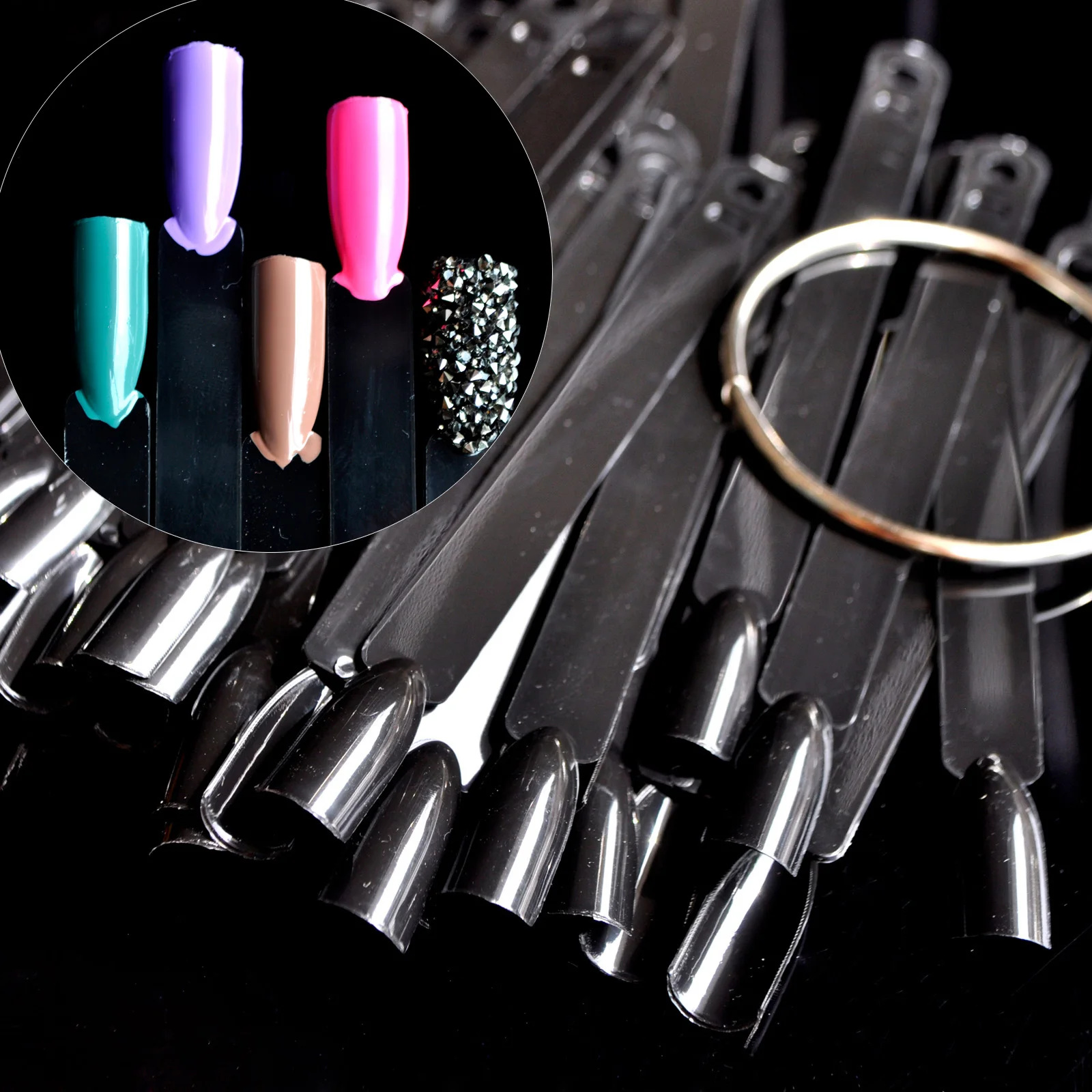 

50pcs/set Black Colors Fan Shape False Nail Art Tips Display Practice UV Gel/Polish/Rhinestones/Glitter Powder DIY Tool B38