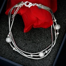 925 серебро 3 линии цепи с мячом браслеты, бусы и браслеты для женщин, модные цепи Серебряный браслет свадебный подарок