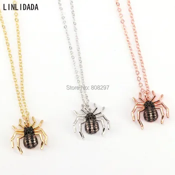 

10Pcs New fashion multi colors Micro Pave Cubic Zirconia Spider Shaped Pendant Necklace
