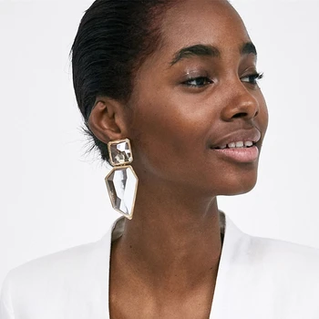 JURAN Exaggerated Big Geometric Statement Dangle Earrings For Women Boho Clear Resin OL Style Earrings 2018 ZA Jewelry
