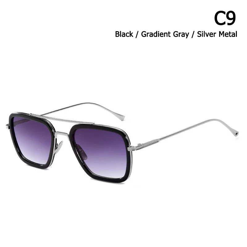 C9 Silver Gradient JackJad, модные Мстители, Тони Старк, полёт 006, стильные солнцезащитные очки, мужские, квадратные, авиационный бренд, дизайнерские солнцезащитные очки, Oculos De Sol - Цвет линз: C9 Silver Gradient