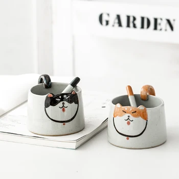 

OUSSIRRO Cartoon Animals Corgi Pattern Natural Marble Porcelain Coffee Mug Tea Milk Cup Creative Gift