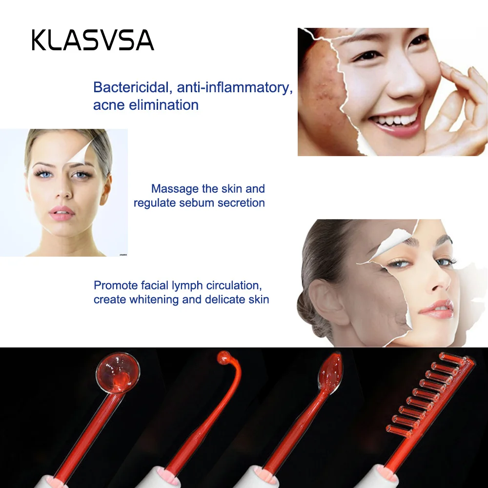 Online Varita Darsonval 4 en 1 removedor de alta frecuencia cuidado de la piel Facial Spa Salon tratamiento de acné dispositivo + 1 Adaptador de UE Glaselektrode