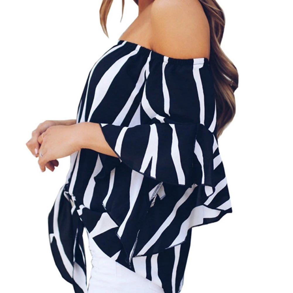 Женские шифоновые блузки с открытыми плечами сексуальная текстура Зебра в
