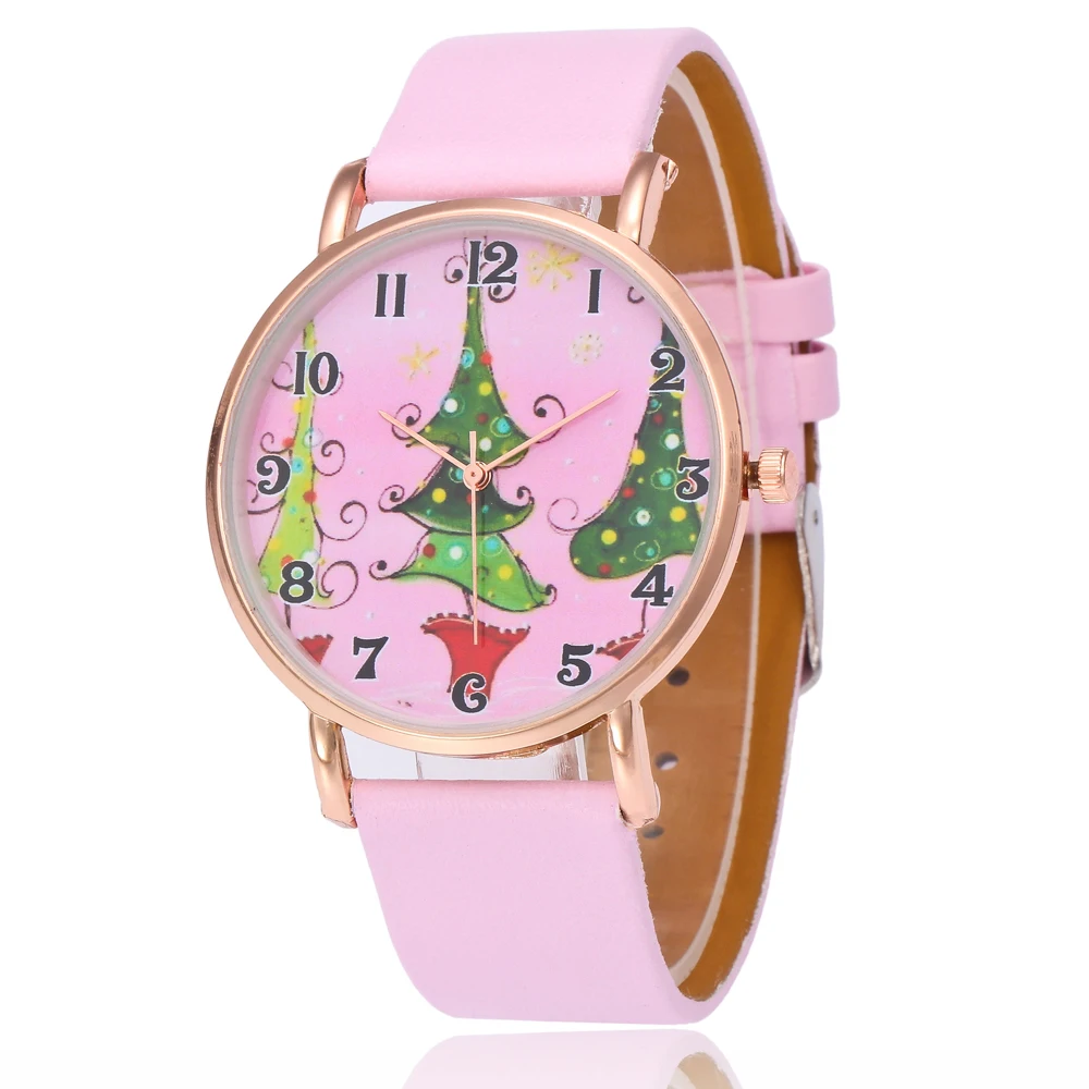 Отличное качество Фирменная новинка детские часы Рождество дерево мультфильм шаблон дети модные женские кварцевые часы подарок часов