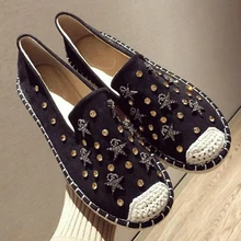 Лоферы; женская повседневная обувь; ручная работа; женская обувь на плоской подошве; Модные слипоны со стразами; Женская обувь в рыбацком стиле с круглым носком; sy477