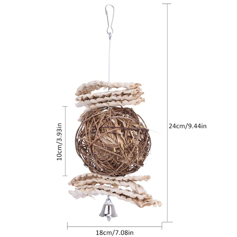 1 Pcs Parrot Bird Chewing toy for Parrots Natural Rattan Ball Corn leaf Bird Cage Chewing toy Bite Swing Hanging Cockatiel toys