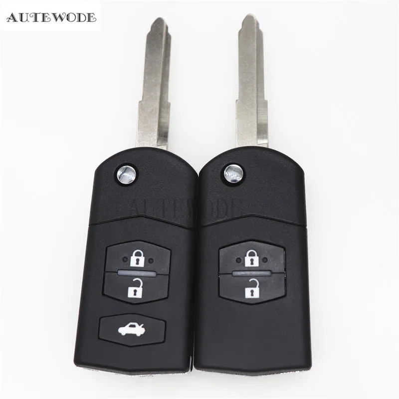 

AUTEWODE New 2 3 Button Remote Key Fob Shell Case Folding Flip With Uncut Blade For Mazda 3 5 6