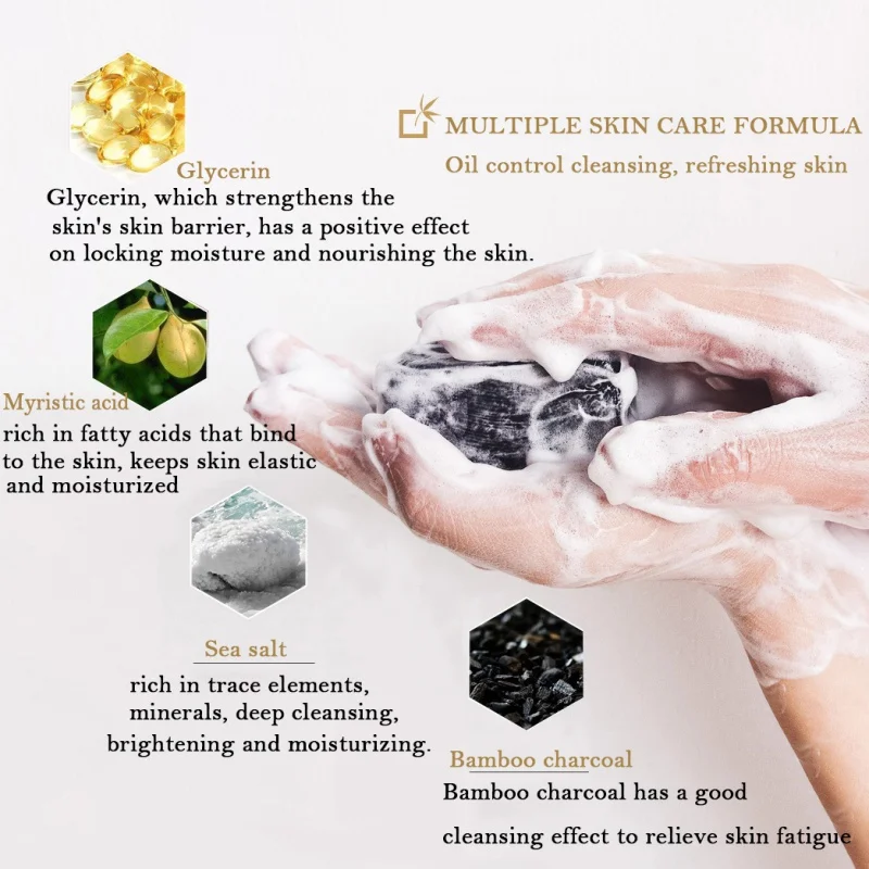 Бамбуковый уголь морской соли лечения акне ручной работы мыло-контроль за жирной кожей клещей бактерий удаления для кожи, лица и тела