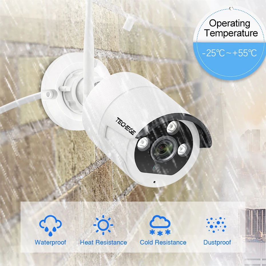 Techege 4CH 1080P Wireless CCTV System Two Way Audio 2MP Waterproof Outdoor Metal Camera System WIFI Video Surveillance Kit