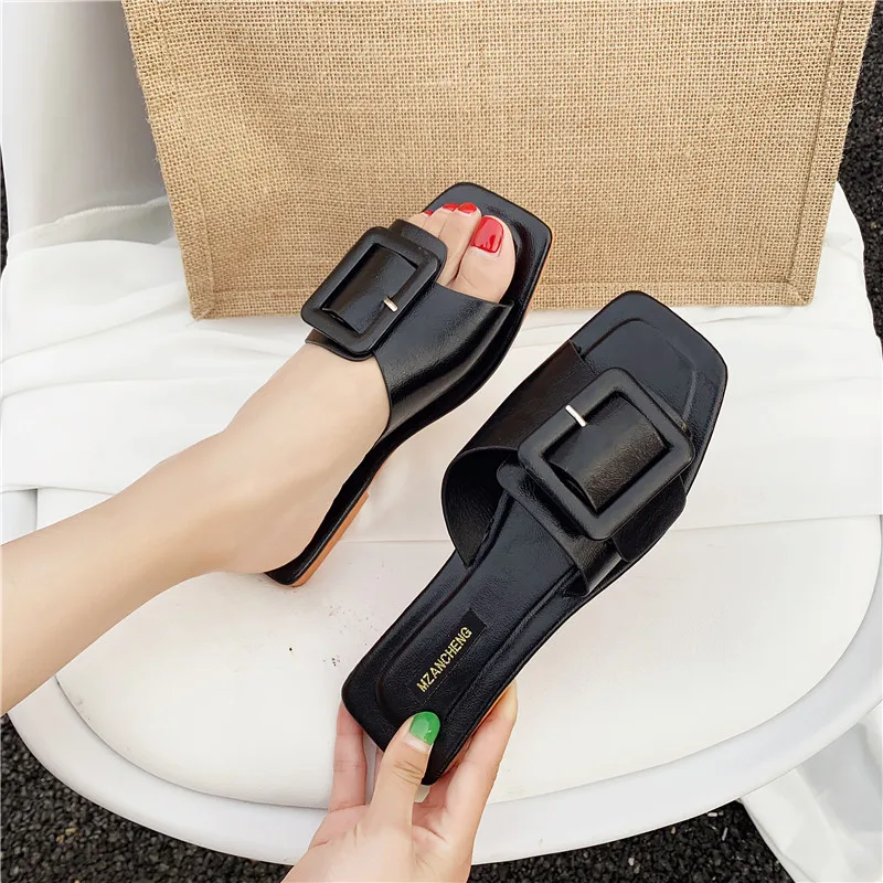

2019 Women Summer New Fashion Rome Slippers Open Toe Shoes Sweet Slip-on Flat Slippers Casual Beach Slides Female Non-slip Shoes