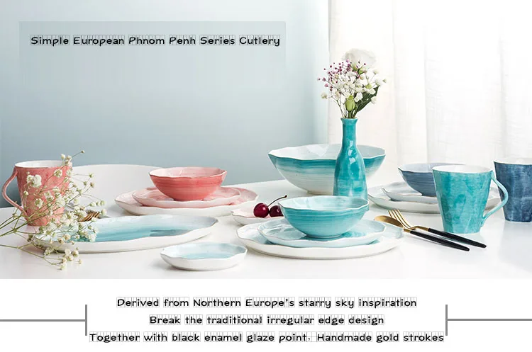 EECAMAIL Nebula Ins European Cutlery Underglaze Hand Painted Phnom Penh Ceramic Steak Plate Rice Bowl Soup Bowl Western Dishes