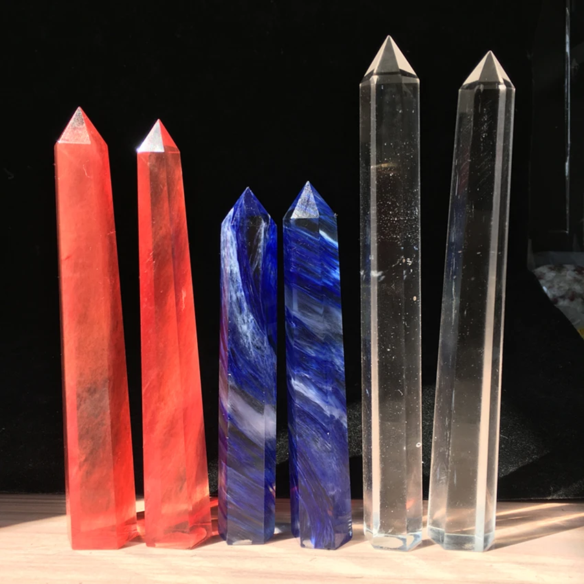 Синий и прозрачный плавления кварцевые кристаллы палочка обелиск камень Исцеление дома украшения мощный в энергии 90-150 мм