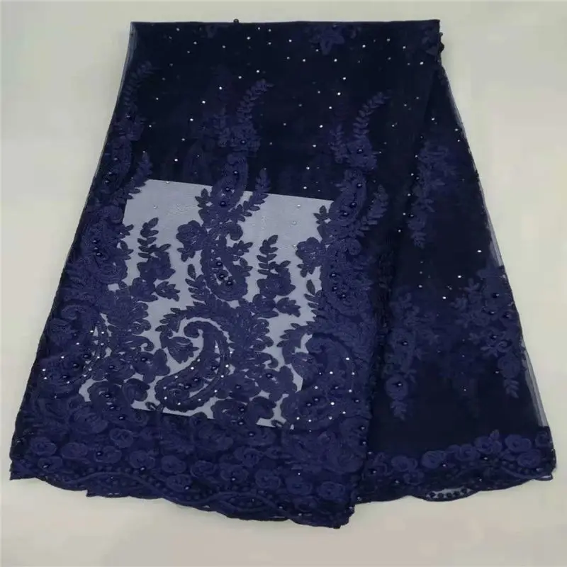 Wholesale African lace fabric 2019 high quality royal blue flower mesh net with beads for party | Дом и сад