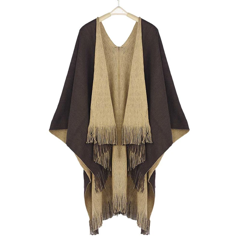 Cena Damskie swetry rozpinane solidne szale dziane ponczo kocyk ponadgabarytowy dwustronny szalik Tassel Fashion Poncho i peleryny