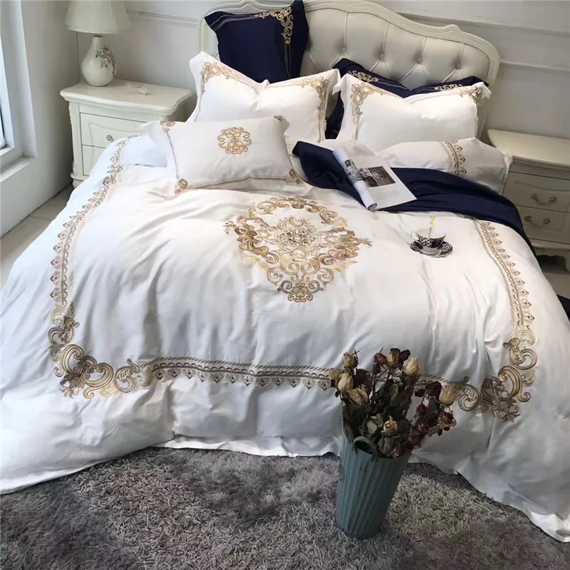 

4/6pcs 100% Egyptian cotton Bedding Set Embroidery Duvet Cover Bed Set Queen Bedding Set King Pillowcase America Russia Size