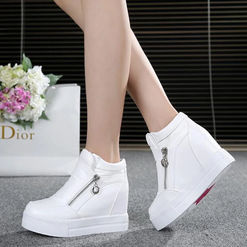 

Hot Sales spring shoes silver White Hidden Woman Wedge Platform Casual shoes Autumn lady's Elevator High-heels shoes for Women