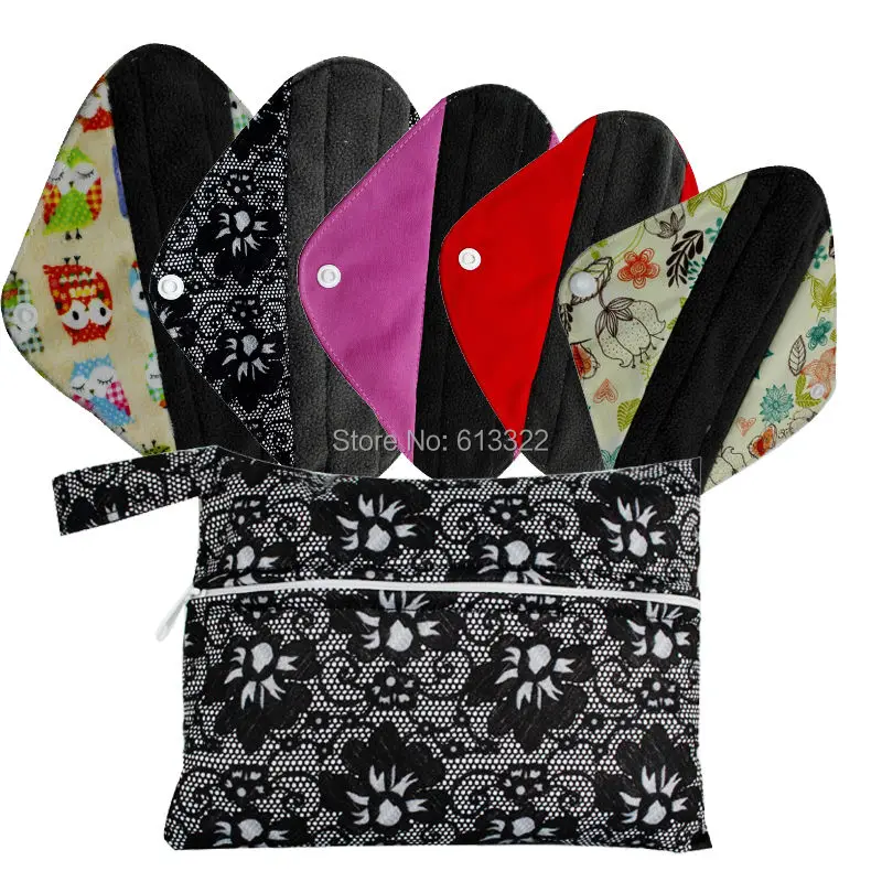 

5PCS Cloth Menstrual Sanitary Pad Reusable Cloth Panty Liner Washable Menstrual Pad With One Mini Wet Bag