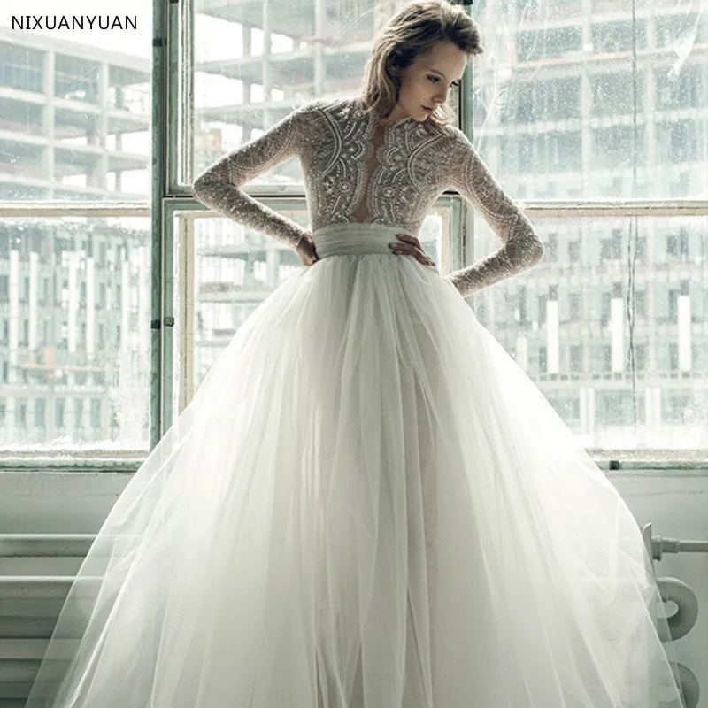 Длинное платье Элегантный Vestido De Noiva одежда с длинным рукавом свадебное 2021 Новый
