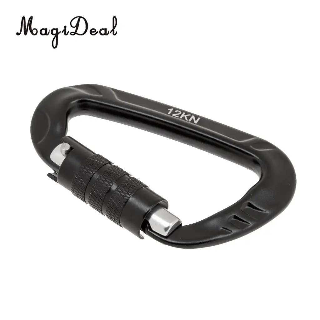 MagiDeal Portable 12KN D Shape Carabiner Screw Locking Clip Hook Self Locking Snap Keychain for Camping Hammock Hanging Black