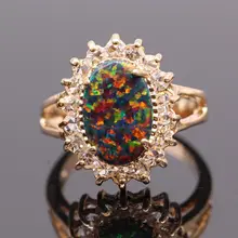 2017 Nueva llegada Del Estilo Hermoso Oval Flower Champagne Chapado En Oro multicolor Anillo de Ópalo de Fuego Para Mujeres regalos envío gratis