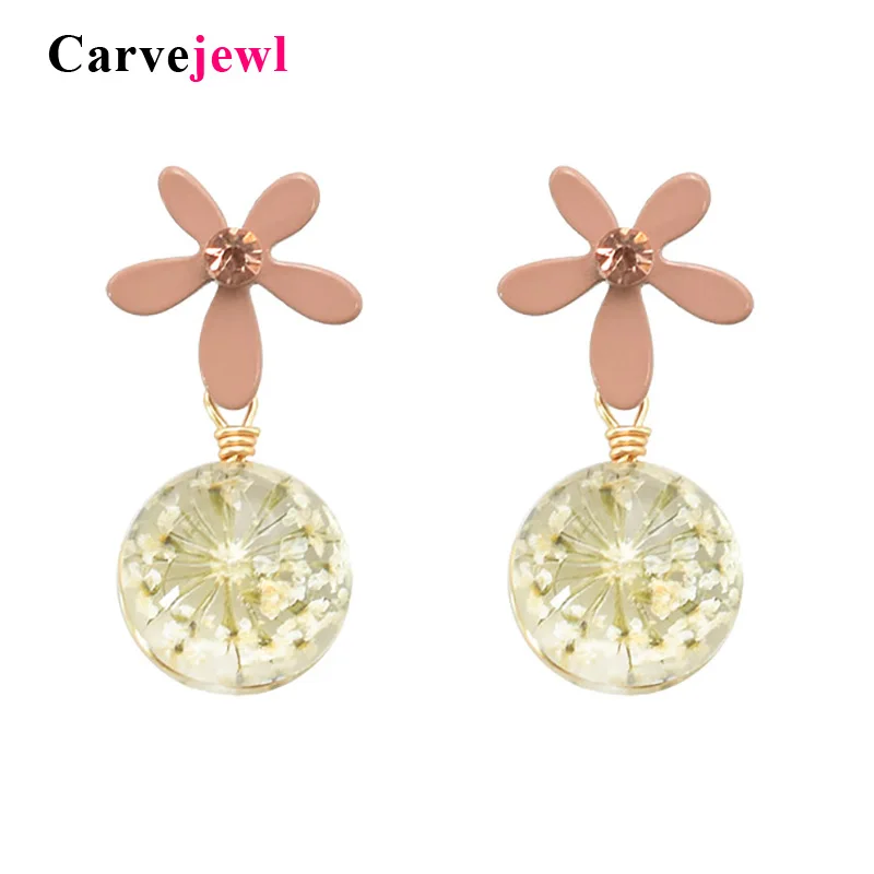 

Carvejewl Korea style Dried Flower Glass Time Transparent Gem ball Earrings for Women Cute jewelry anti allergy earing wholesale