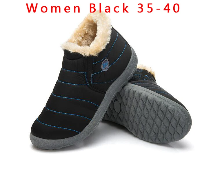 Г. Новые зимние ботинки женские нескользящие теплые водонепроницаемые ботинки на меху с подкладкой из хлопка повседневная обувь из толстого плюша 35-48 - Цвет: Black Blue 35-41