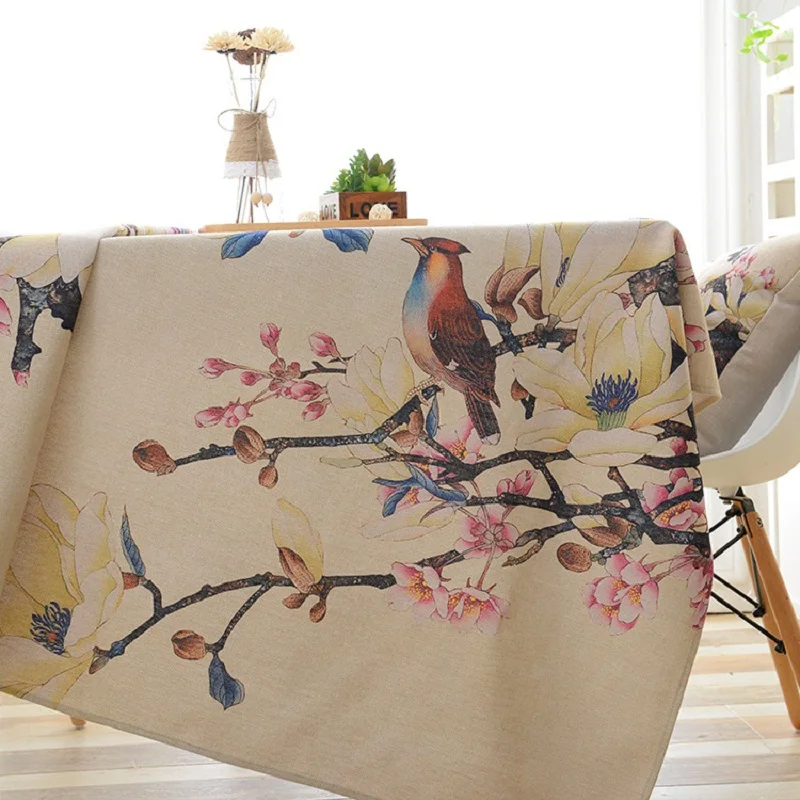  Flowers Birds Digital Printed Polyester Fabric Waterproof Tablecloth Covers Decoration Table Cloth 