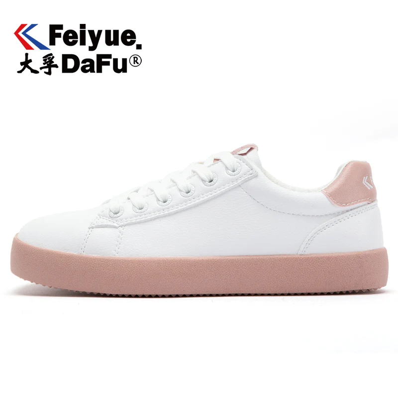 Dafufeiyue/Новинка; повседневная обувь из искусственной кожи; кроссовки в Корейском стиле; уличные кроссовки; женская Нескользящая прочная обувь; 8160 - Цвет: white and pink