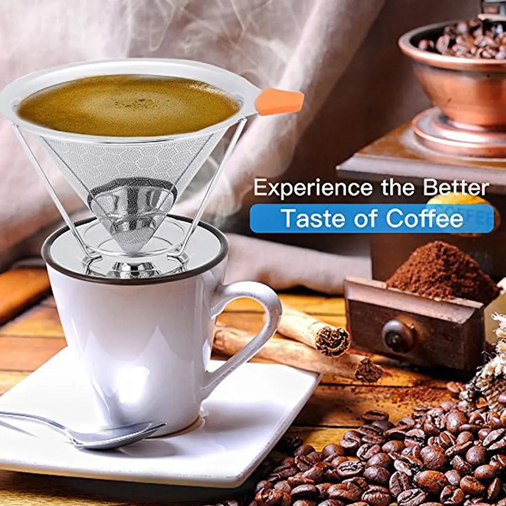 

Honeycomb Stainless Steel Coffee Filter Reusable Coffee Filter Cone Dripper Funnel with Removable Cup Stand Brush