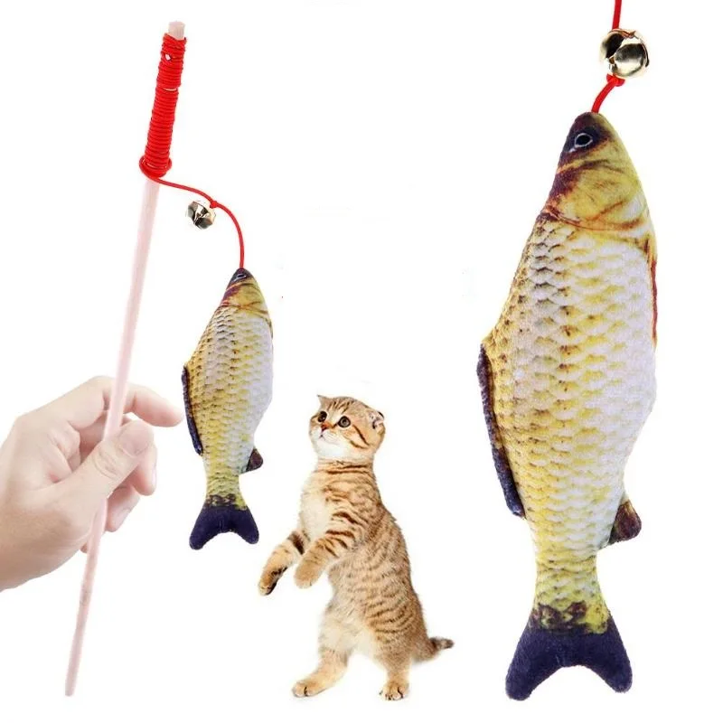 Multi Color Natural Cat Fish Toy Plush Wand Cat Catcher Teaser Stick