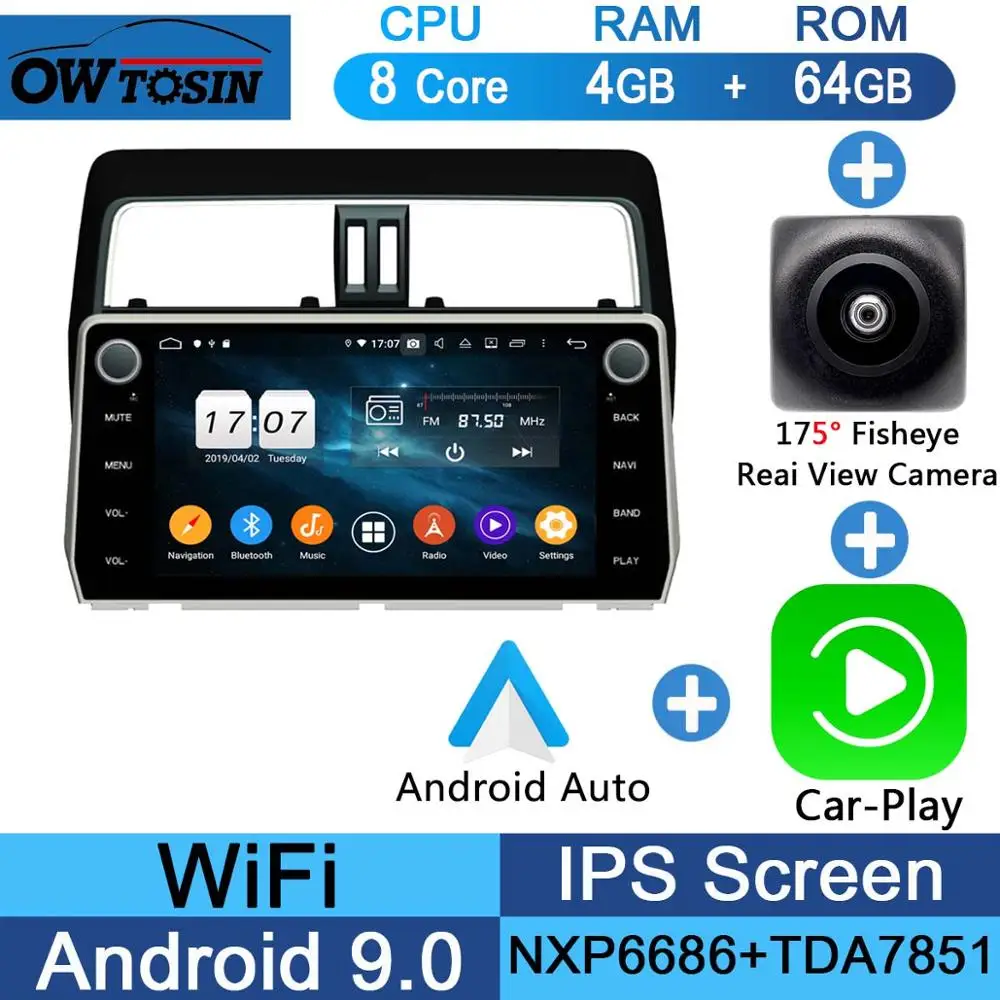 10," ips Android 9,0 8 ядерный 4G+ 64G Автомобильный мультимедийный плеер для Toyota Land Cruiser Prado gps Радио DSP CarPlay Parrot BT - Цвет: Fisheye Carplay n A