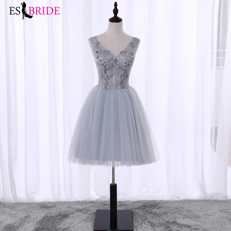 

Deep V-neck Sexy Women Elegant Long Princess Grey Evening Dresses Formal Lace Prom Dress Party Evening Dresses Plus Size ES2656