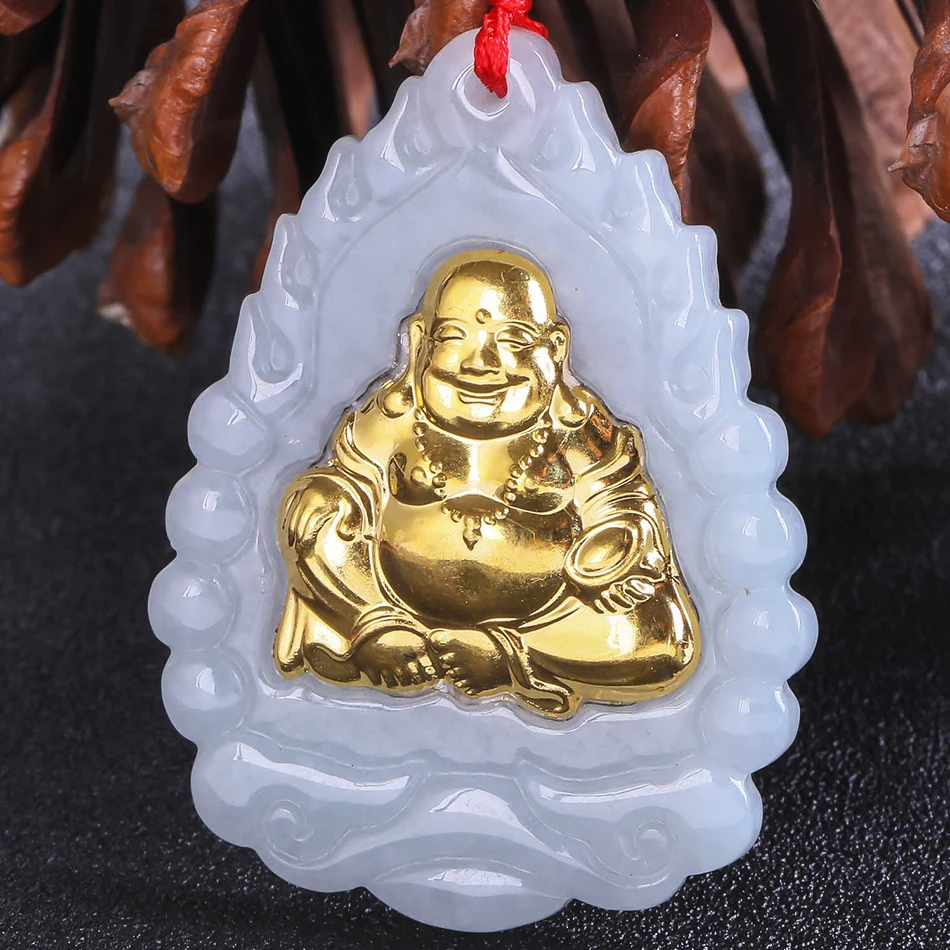 Fashion Gold Inlaid Jade Buddha Pendant Gold and Hetian Jade Gold