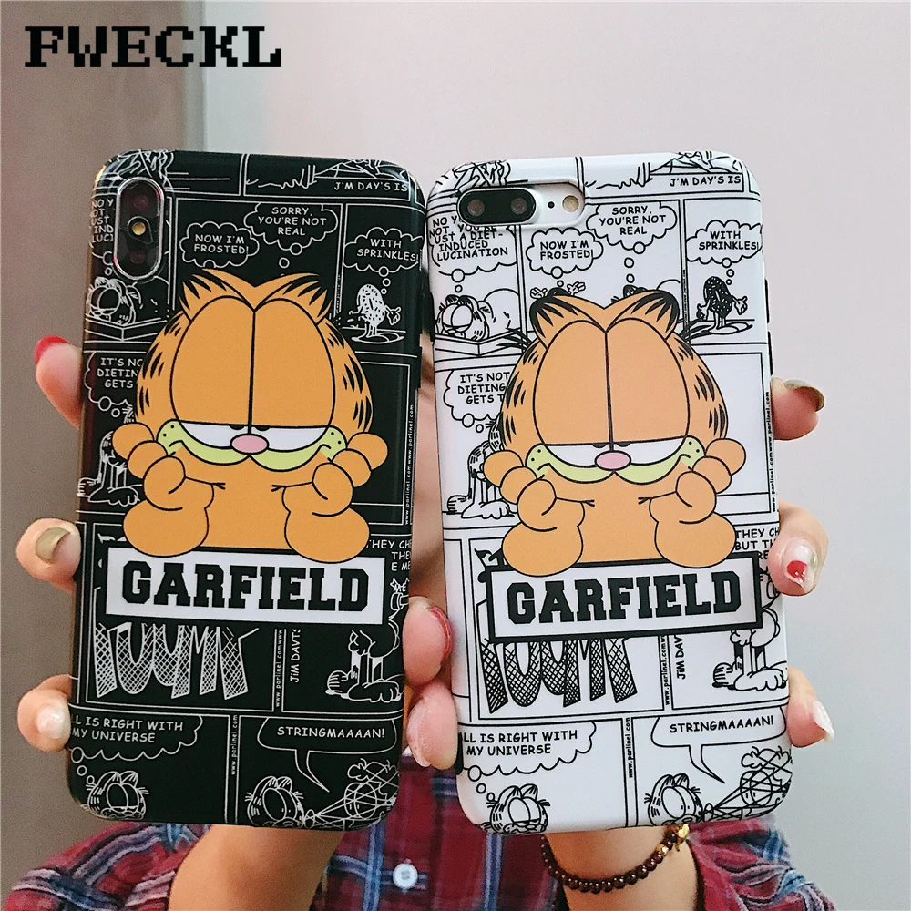 

Phone Case For iPhone 7 8 Plus 6 6s Plus Fashion Couple Cartoon Garfield Cat Case For iPhone X XS MAX XR Soft IMD Silicon Cover