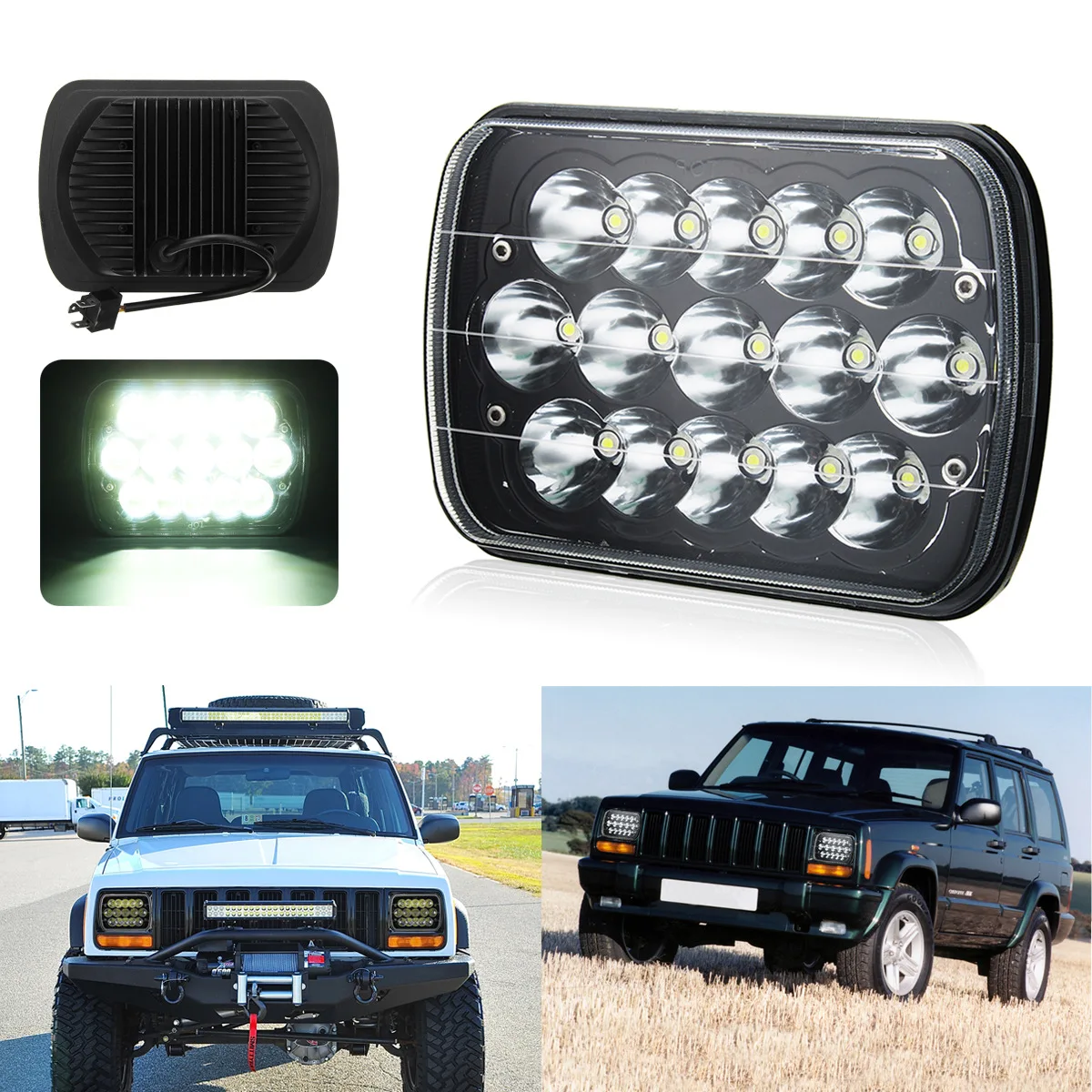 

CARCHET 7X6" 45W Car LED Headlights Day Running Lights Far and Near Light with H4 Plug Driving Headlights Headlamp for Jeep